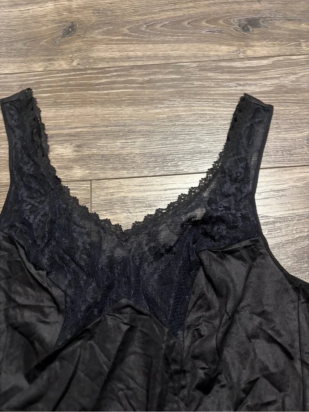 70s European Vintage Triumph Silky Lace Accent Midi Slip Dress (Black) Size M